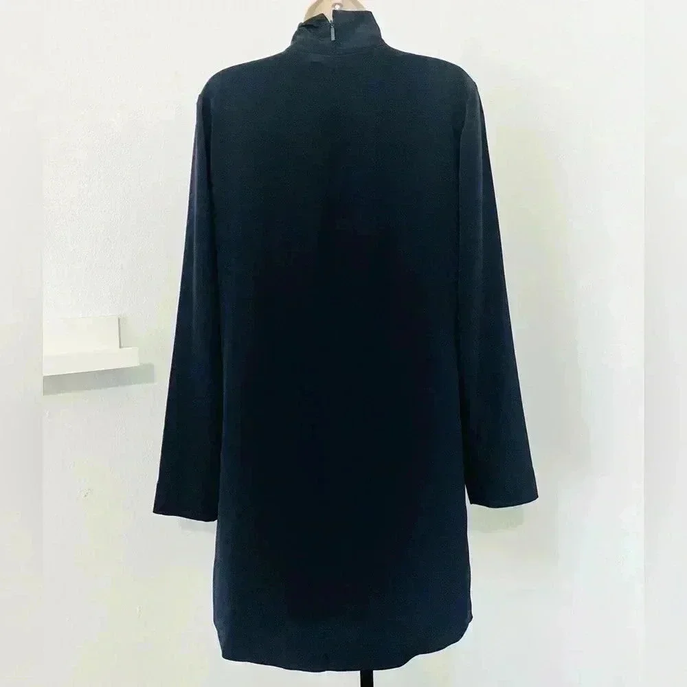 Tibi New Silk Crepe Tie Neck Mini Dress Size 6 Cocktail Party 70s Retro Office